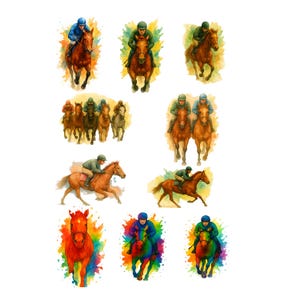 10 High Resolution, Derby Horse Racing Watercolor Art – Transparent PNG & SVG Digital Download