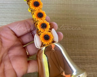 OSHUN Bell/Campana with Sunflowers and Cowrie Shells - Santeria/Yoruba