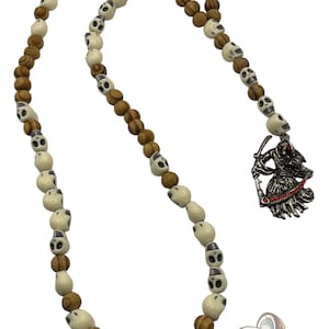 Santa Muerte Rosary Wood/Skull Beads - for Protection and Guidance