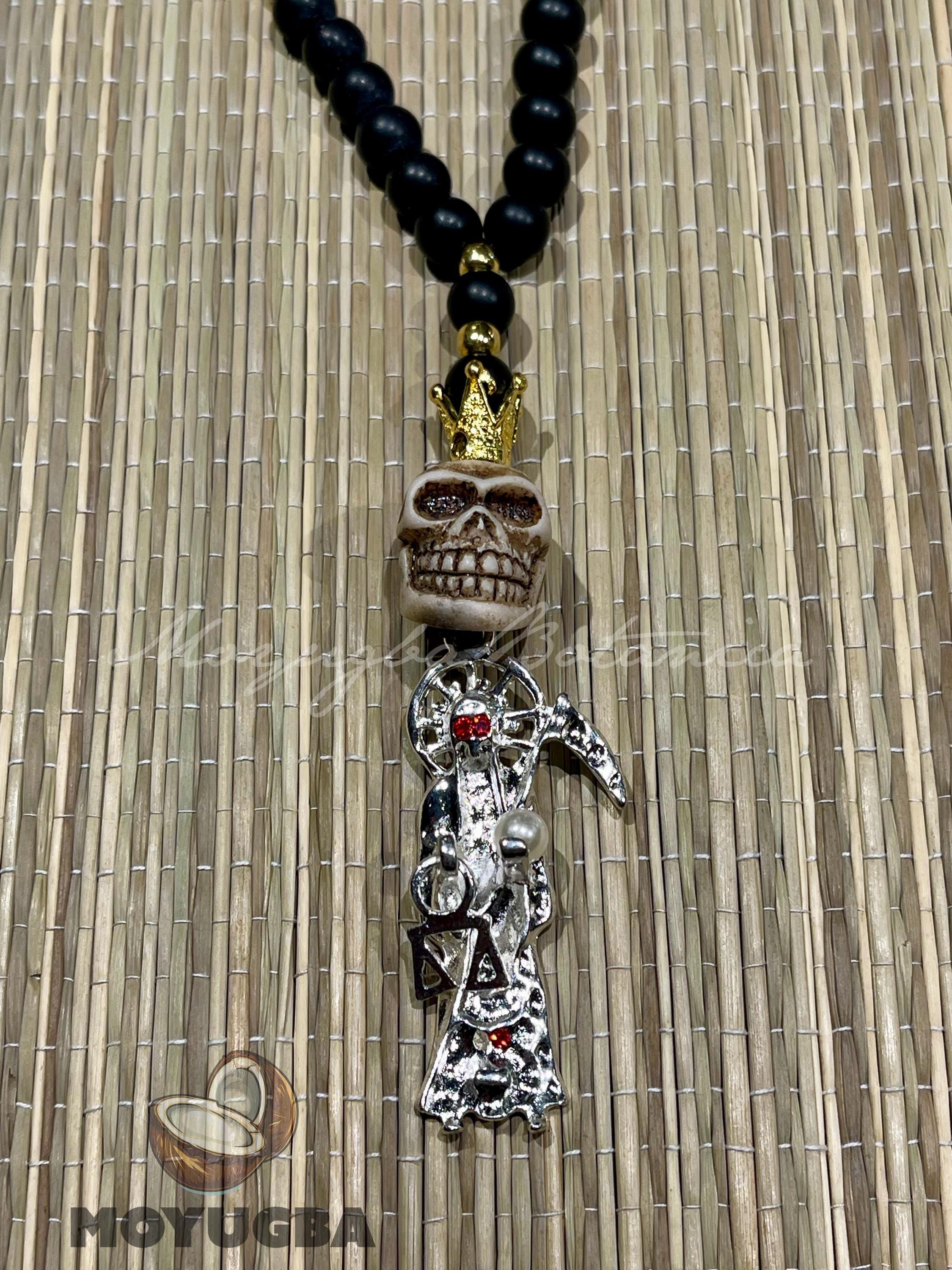 Santa Muerte Red Skull Rosary With Wood Beads - Etsy