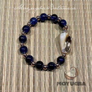 Yemaya Inspired Blue Beaded Bracelet with Shell Charm