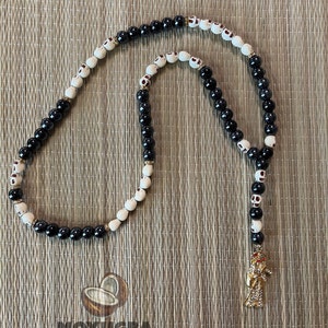 Santa Muerte Rosary -Skull/Black Shiny Beads