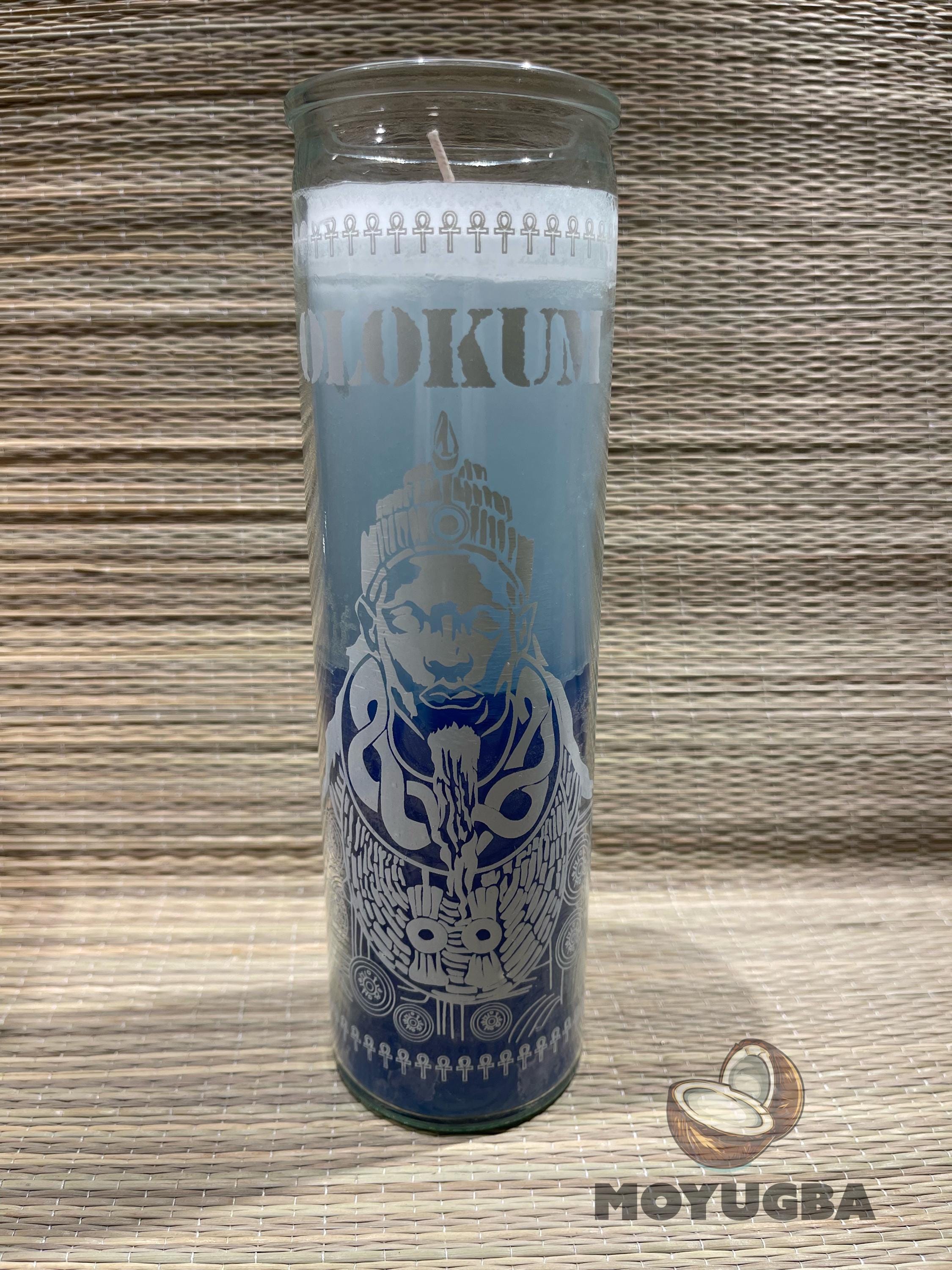 Blue and White Orisha Olokun/olokum Candle - Handcrafted Spiritual
