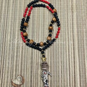 Santa Muerte Red Skull Rosary with Wood Beads
