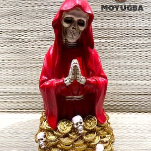 Unique Red Santa Muerte Money Skull Statue