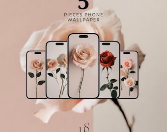 Minimalist Rose Phone Wallpaper, Abstract Art (Set of 5) (Digital Download