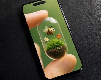 3D Bee Phone Wallpaper – Capsule Garden Art (Digital Download)