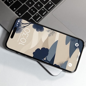 Set of 3 Minimalist Wallpaper iOS and Android Compatible iPhone Background Beige Blue Wallpaper