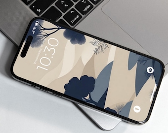 Set of 3 Minimalist Wallpaper iOS and Android Compatible iPhone Background Beige Blue Wallpaper