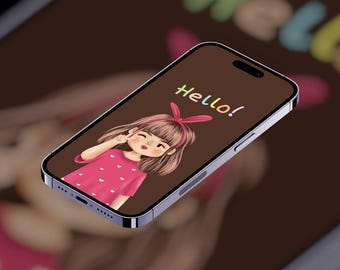 Fondo de pantalla minimalista para teléfono con ilustración de chica (descarga digital)