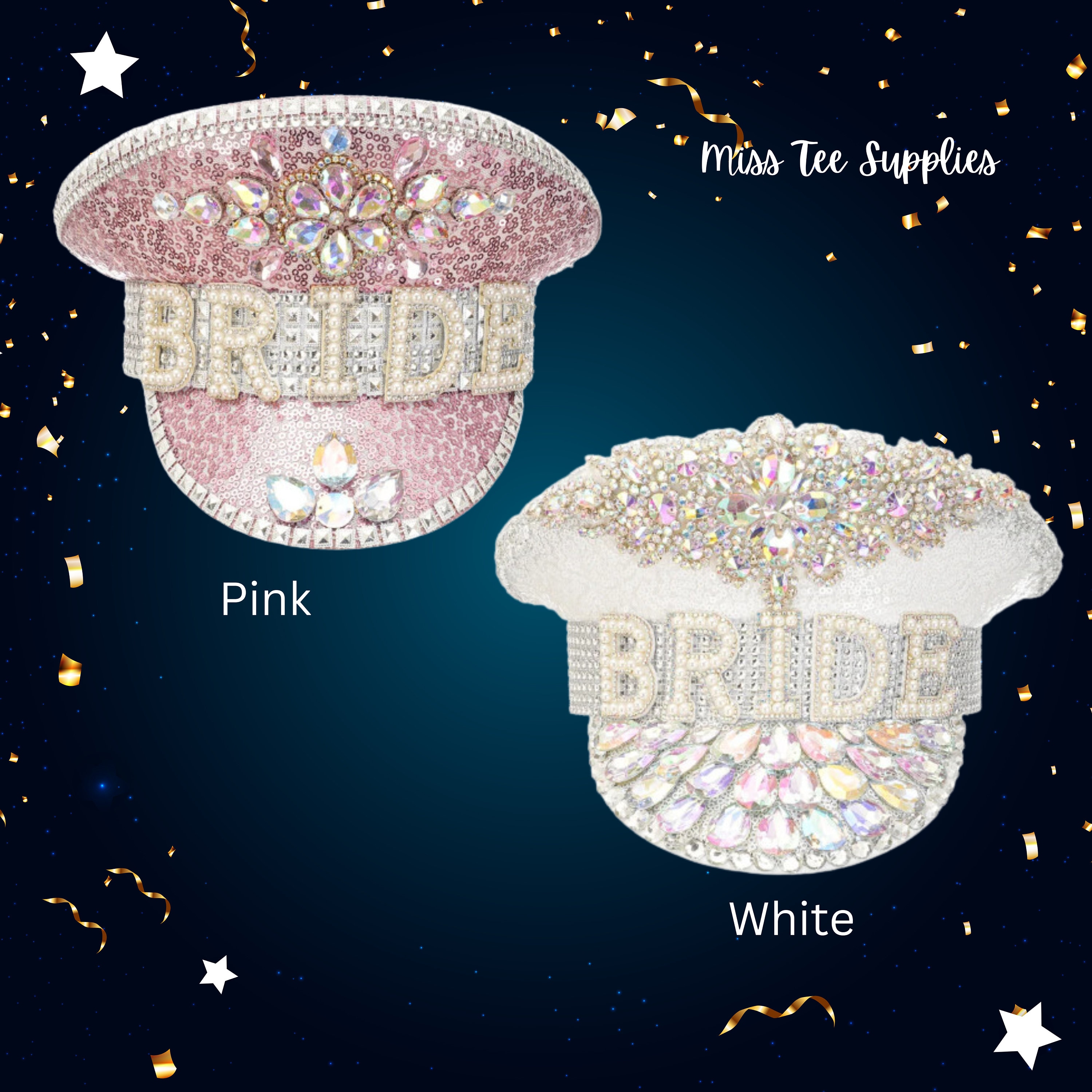 Pink & White Pearl Bride Rhinestone Studded Captain Hat Linda Hot Pink Angel Eye Crystal & Sequin Embellished  main image 3