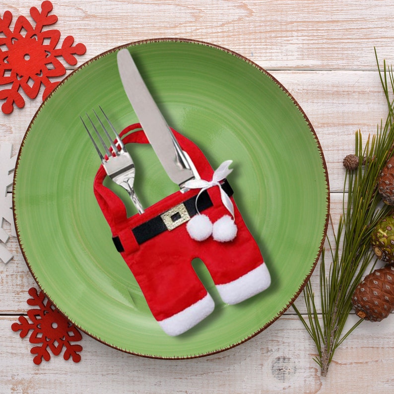 Christmas Cutlery Holder Table Setting Cute Santa Pants and Top Cutlery — free download