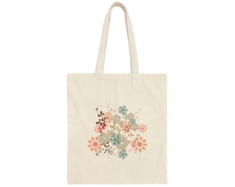 Wild flower Cotton Canvas Tote Bag Floral shopping bag casual bag gift for her gift for friend