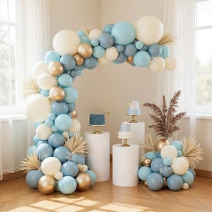 134 piece Baby Blue White Gold Balloon Garland Kit Balloon Arch for Baby Shower, Boy Birthday, Gender Reveal Party Decorations birthday
