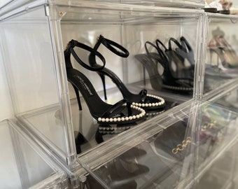 Magnetic Perspex Shoe Display Box Premium shoe display box Stackable Clear shoe boxes sneaker storage heels storage purse storage handbag