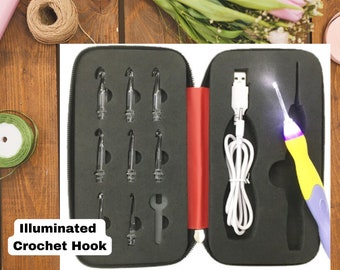 Rechargable illuminated crochet hook set 10 pack crochet needle set crafters gift DIY handmade tools