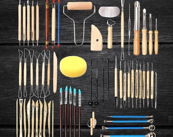 61 piece pottery tool kit clay sculpting tool set pottery tools DIY clay sculpting kit handmade pottery kit gift for crafter art kit