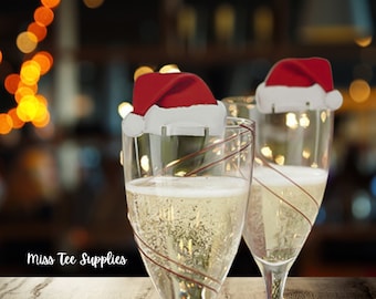 Santa hat champagne glass decoration 10 piece champagne glass christmas decoration office christmas party decor wine glass decoration