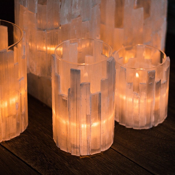 Empty Selenite candle jars crystal candle vessel decorative selenite candle cup decorative candle jars candle holders unique gift elegant