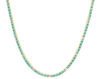 Turquoise and lab created diamomd Tennis Necklace in Gold family Necklace For Mom,Grandma Gift,Initial Necklace,pregnancy gift,gift for her