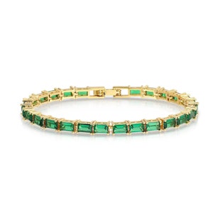 Baguette Emerald Tennis Bracelet/ 14K Gold plated Emerald Bracelet/ Genuine Emerald Bracelet / Stackable Bracelet For Women gift for her