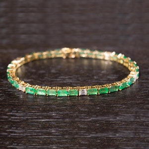 Emerald, Diamond And Yellow Gold Gold plated Tennis Bracelet Emerald Bracelet  Crystal bracelet, Stackable Bracelet For Women gift for her