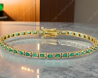 Bracciale con smeraldi naturali, bracciale tennis, bracciale in argento, bracciale tennis in oro, bracciale delicato, gioielli da sposa, regalo per damigella d'onore, regalo per lei
