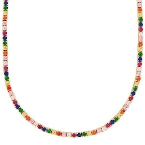 18k Vergoldete Regenbogen-Tennis-Halskette, Regenbogen-Saphir-Tennis-Halskette, bunte Regenbogen-Halskette, Edelstein-Halskette