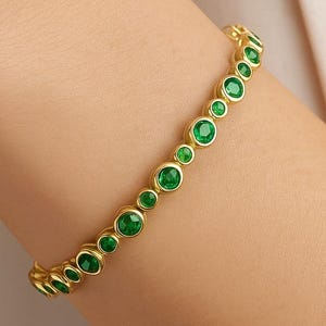 14k  Gold Plated Round Shape Emerald Tennis Bracelet For Women Green Gemstone Wedding Bracelet Anniversary Gift Unique Wedding Necklaces
