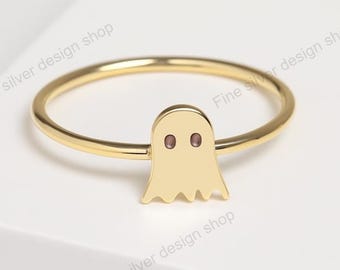 Anillo de oro de fantasma de Halloween, anillo de fantasma divertido personalizado, anillo de fantasma delicado, joyería de fantasma lindo de Halloween, joyería de fantasma, regalo de Halloween para ella