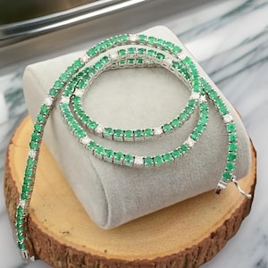 14K Emerald & lab diamond Tennis nacklace,14k Prong Set Emerald necklace,Emerald Layering necklace For Women Initial Necklace,pregnancy gift