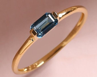 London Blue Topaz  14K Yellow Gold plated Gemstone Ring  handmade fine wedding jewelry gift,December Birthstone Ring,  purpose ring