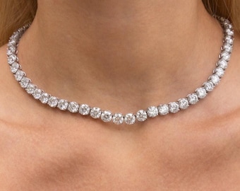 18k Tennis Necklace, white zircon Necklace,Bridal Jewelry,Wedding Necklace,Bridal Necklace,Gift for Her,Layering Necklace,CZ Tennis Necklace