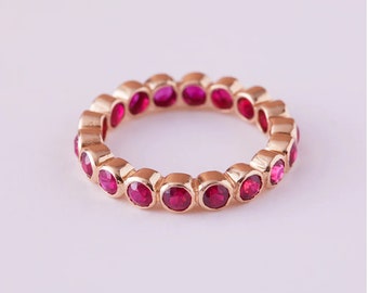 Ruby Bezel Eternity Band, 14k Gold Plated, Birthstone Wedding Ring, Stacking Ring, Ruby Eternity Ring, 18k Full Eternity band ring