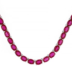 Ruby Tennis Necklace 925 Sterling Silver Ruby Necklace, Tennis Necklace, Ruby Oval necklace,Brithstone necklace, Brithday Gift, Gift for her
