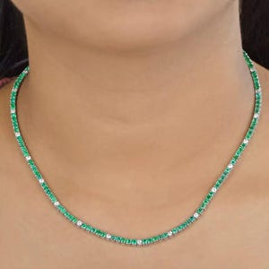 14K Emerald & lab diamond Tennis nacklace,14k Prong Set Emerald necklace,Emerald Layering necklace For Women Initial Necklace,pregnancy gift