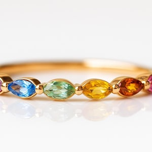 Multi Rainbow Sapphire Ring, Half Eternity Band Ring,wedding band Women Jewelry Stacking Matching Bridal Anniversary gift for her Promise
