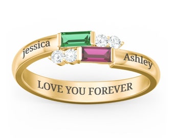 14k Birthstone Ring • Dainty Multi-Stone Ring • Birthstone Ring with Kids' Names • Birthstone Jewelry • Mother Grandma Family Ring Gifts •