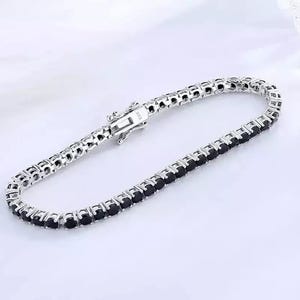 18K Black simulated diamond Tennis Bracelet  Sterling Silver 925, Black simulated diamond, Christmas gift&#39;s, Black Gemstone Bracelet
