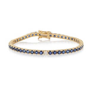 14 Karat Gold Sapphire Tennis Bracelet with Single cubic zirconia | Art Deco vintage Sapphire bracelet gold, gift for her, anniversary gift