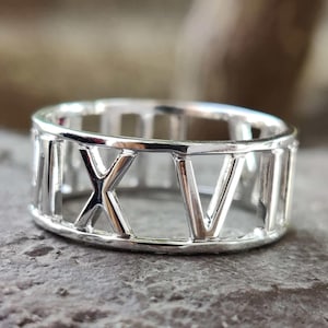 Roman Numeral 14K plated Custom Gold Ring - Personalized Band Ring - Gift For Her - Anniversary Ring - Custom Date Ring - Roman Numeral Ring
