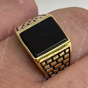 Men&#39;s Black Onyx Signet Ring - Signet Ring For Men - Black Gem Stone Ring - Onyx Signet Ring - silver 925  ring