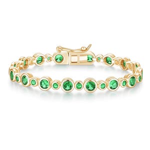 Emerald Tennis Bracelet 14k gold, Lab Emerald Bracelet, silver Bezel Set Emerald Tennis Bracelet,Emerald Layering Bracelet For Women Gift