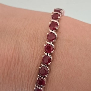 natural Ruby Red Tennis Bracelet, Ruby Tennis Bracelets Gold plated Sapphire Bracelet, Raw Ruby Gemstone Bracelet ruby tennis bracelet chain
