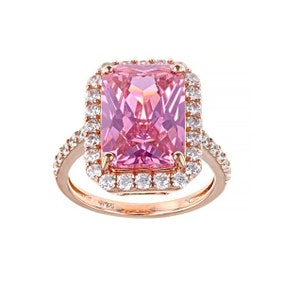 Sparkling Crushed Ice emerald Cut Pink CZ Gem Ring 925 Silver Rings, Pink Stone Ring, Cocktail Ring, Colourful Ring Pink Gem Rings for women