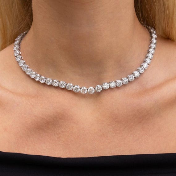 18k Tennis Necklace, White Zircon Necklace,bridal Jewelry,wedding