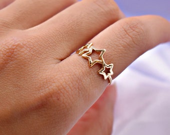 Three Stars Ring, Midi star ring, Minimalist Jewelry, Celestial Ring, Trendy star ring, Adjustable ring, Delicate ring, Christmas Ring