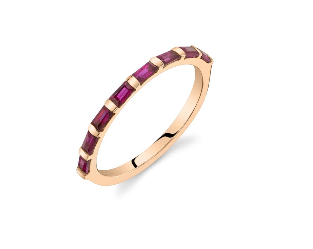 Half Eternity Unique Band Dainty 14k Gold Plated Ring Baguette Ruby ...