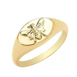 14k gold Bee ring, Honey bee signet ring, Pinky ring, Bee jewelry, Sterling silver women ring, Gift for women, Statement vintage rings