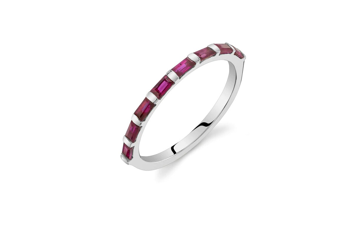 Half Eternity Unique Band Dainty 14k Gold Plated Ring Baguette Ruby ...